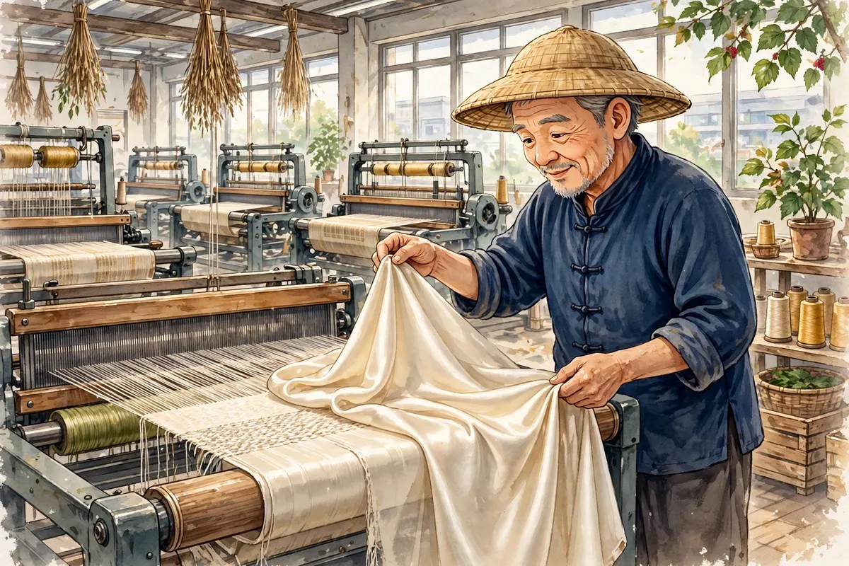 Weaving silk fabric on a loom
